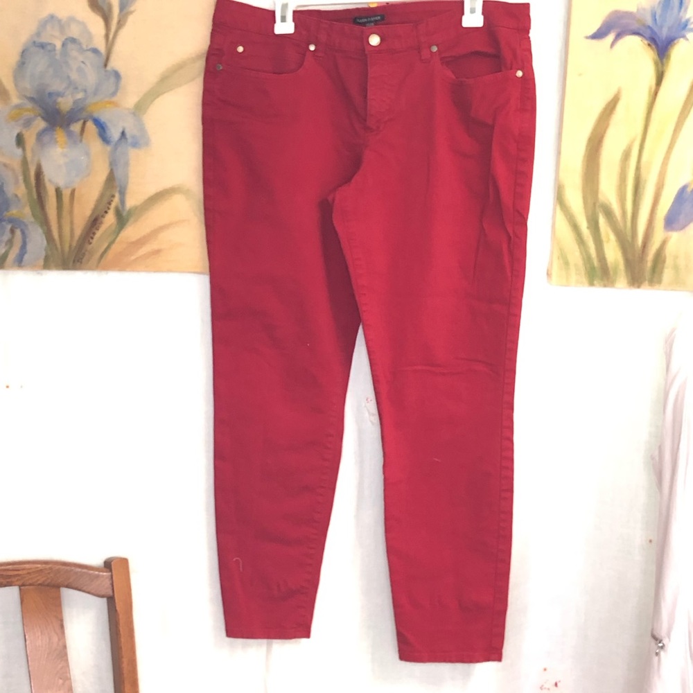 Eileen Fisher red denim jeans. Size 12.